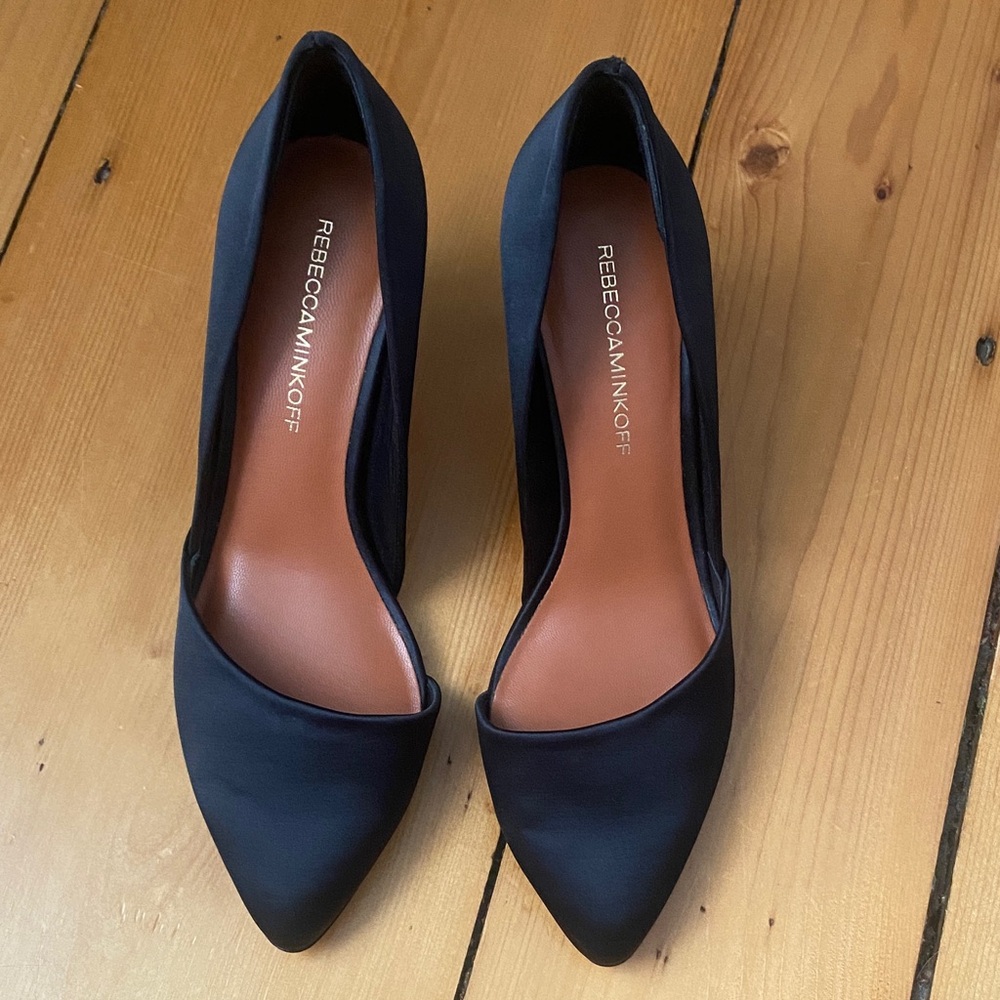 Black satin D’Orsay pumps